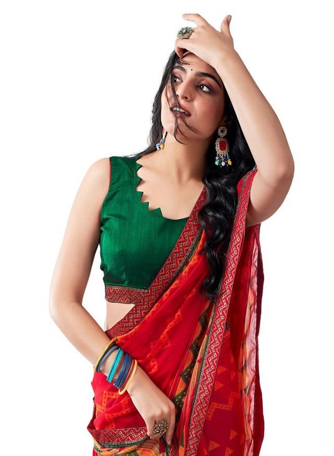 سيريل ساري شيفون مطبوع بنقشة ليهريا من سيريل للنساء مع قطعة بلوزة غير مخيطة - Image 1